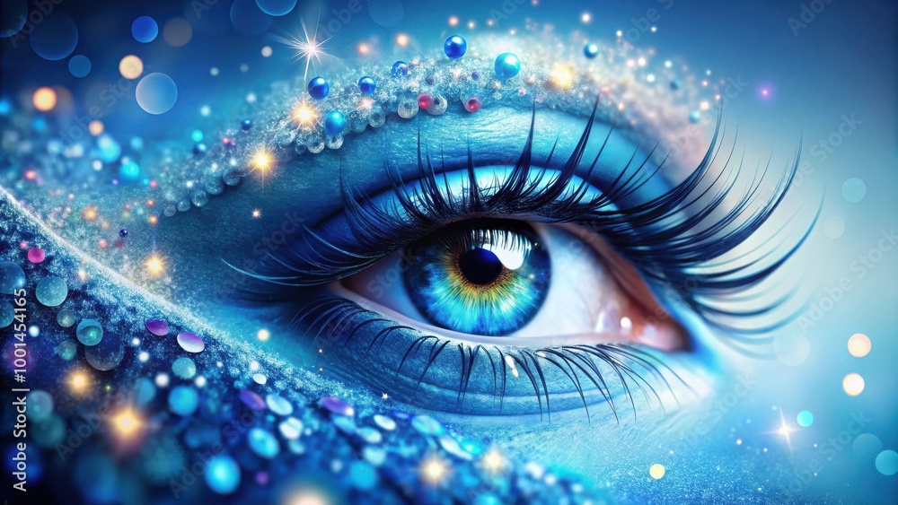 Mesmerizing Abstract Eye Art with Detailed Lashes and Sparkling Elements in Vibrant Blue Shades for Visual Effects and Artistic Flair Mesmerizing Abstract Eye Art with Detailed Lashes and Sparkling Elements in Vibrant Blue Shades for Visual Effects and Artistic Flair