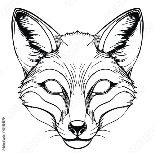 Fox animal mask template. Masks for quadrobing. A simple illustration drawn with a continuous black line. Quadrobics fandom subculture. Decoration for carnival or Therianthropy. Isolated Vector