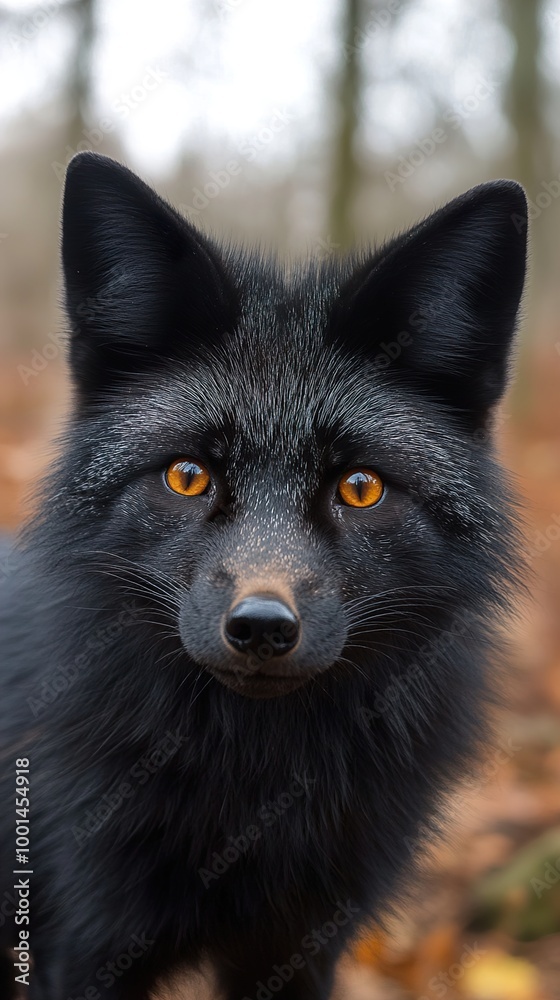 Close-up Portrait of a Black Fox with Striking Eyes Close-up Portrait of a Black Fox with Striking Eyes