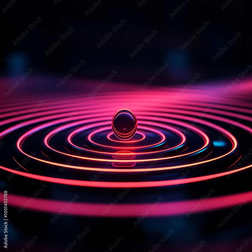 Fototapeta premium A vibrant glowing pill bounces on a transparent surface, creating ripples of color and light