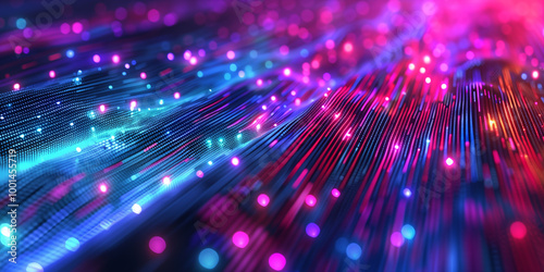 Bright abstract glowing technology background with digital data wavy lines in a holographic style. Cyber futuristic banner