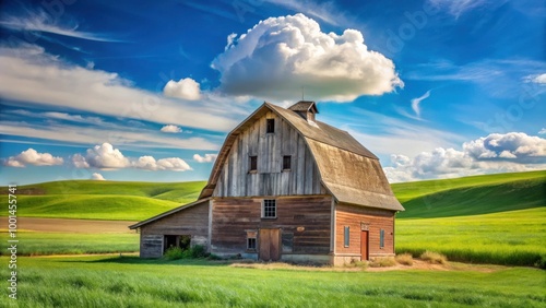 Rustic old weathered barn standing tall in the picturesque Palouse farmland scenery