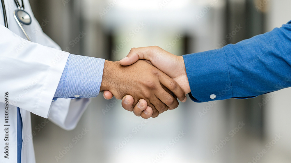 Patient shaking hands with a doctor after a successful consultation, positive interaction
Patient shaking hands with a doctor after a successful consultation, positive interaction
