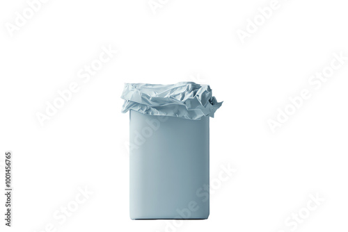 White Trash Can with Crumpled Paper - Minimalist Design