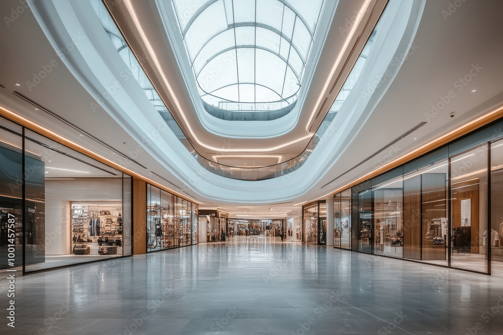Cinematic luxury shopping mall with glass ceiling and minimalist design Cinematic luxury shopping mall with glass ceiling and minimalist design
