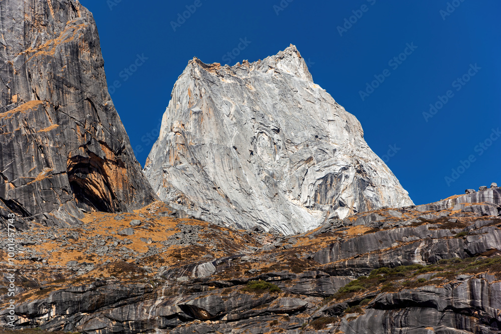 Tall exposed rocky peaks