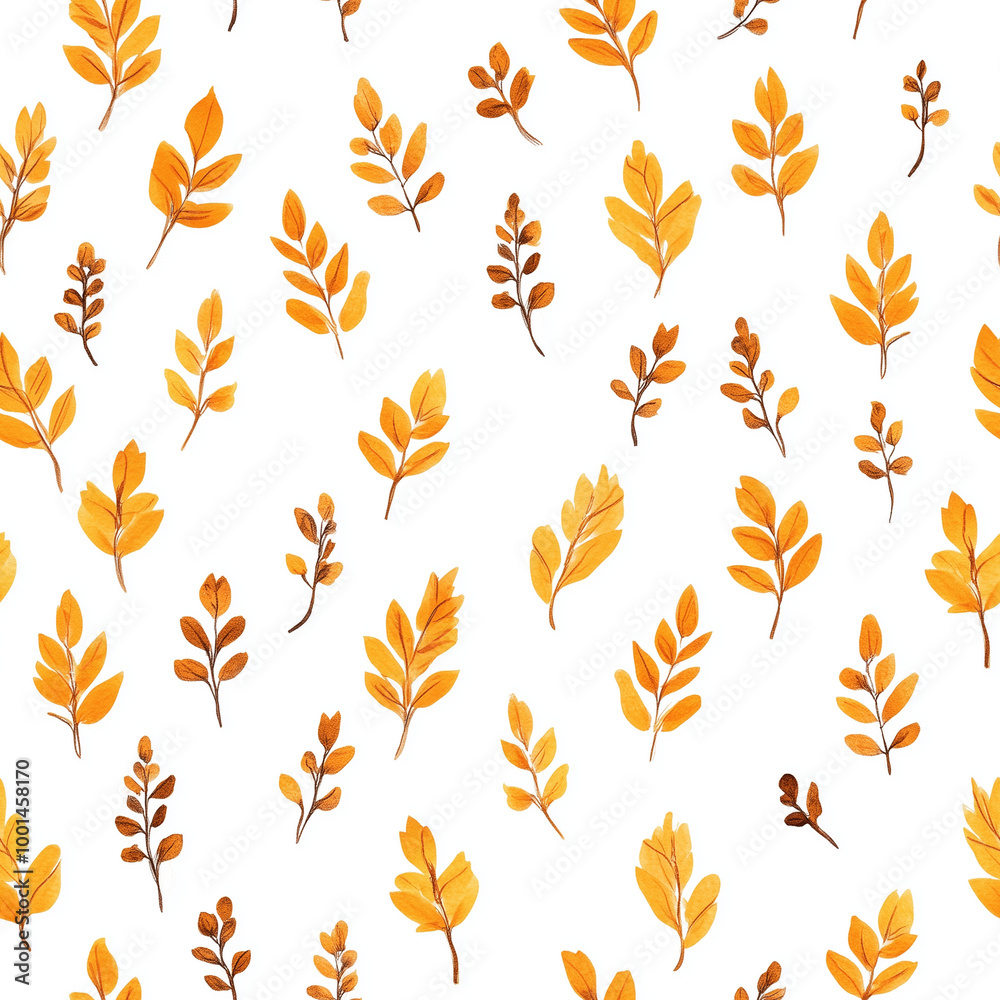 Seamless autumn leaf pattern with golden laurel and wheat branches in a decorative floral design Seamless autumn leaf pattern with golden laurel and wheat branches in a decorative floral design