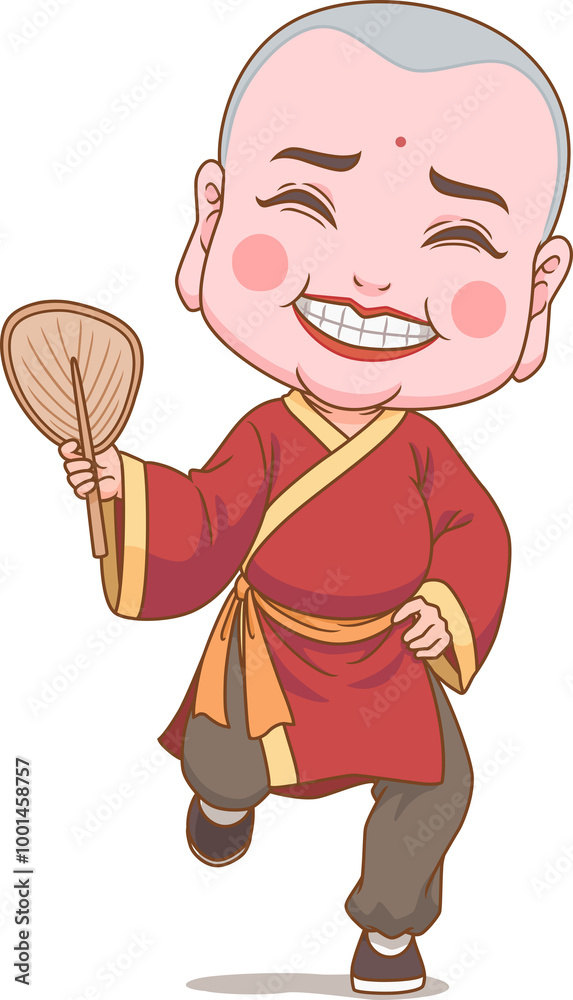 Cartoon of big head monk with fan, symbol of Chinese New Year or Chinese celebrations. Cartoon of big head monk with fan, symbol of Chinese New Year or Chinese celebrations.