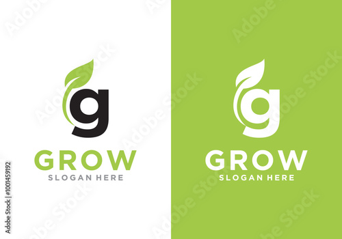 Modern growth logo design with wordmark. Abstract arrow shape logo design in G letter graphic. Symbol, icon, creative.