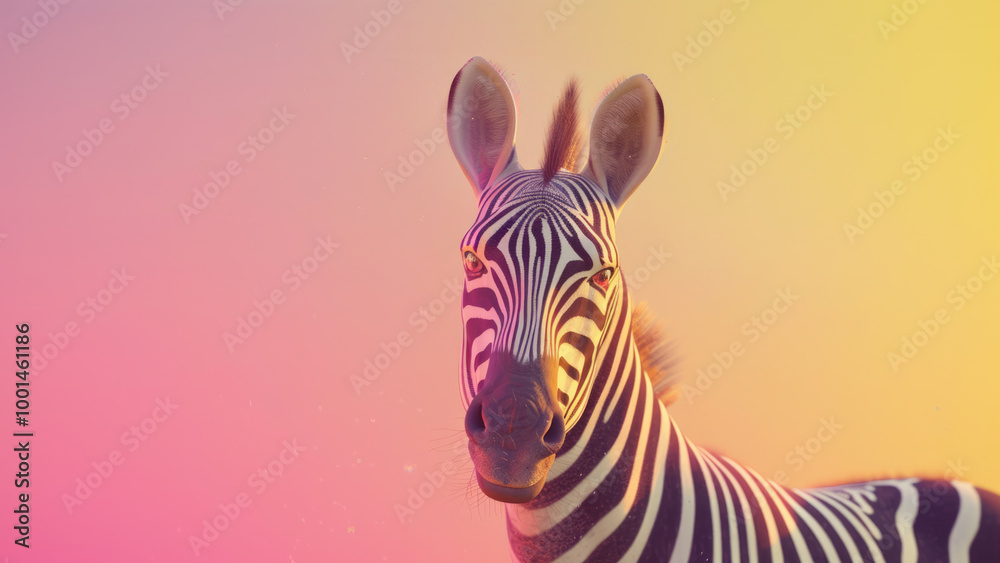Smiling zebra with vibrant yellow and pink background Smiling zebra with vibrant yellow and pink background