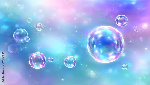 Tranquil Pearl Bubbles Gracefully Drifting Under a Clear Blue Sky