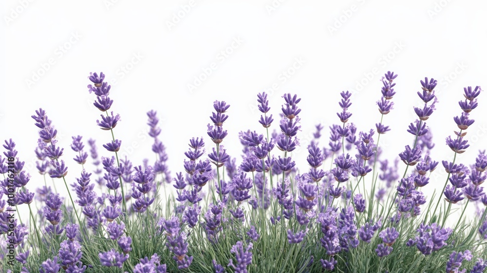 Naklejka premium Lavender sprigs with light purple flowers, zoomed-in against a white background