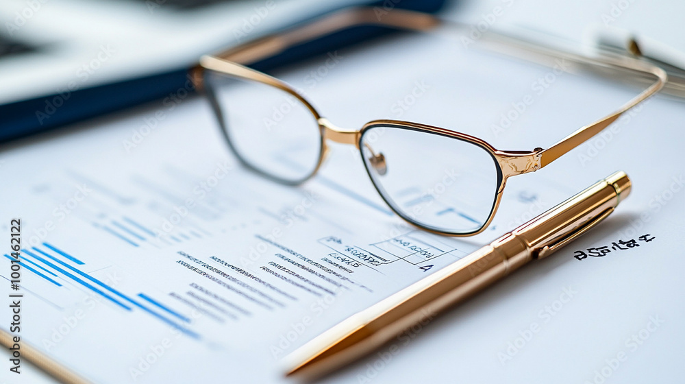 Business plan on a clipboard with glasses and a pen
Business plan on a clipboard with glasses and a pen