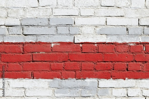 White brick wall background, red bricks, white painted bricks