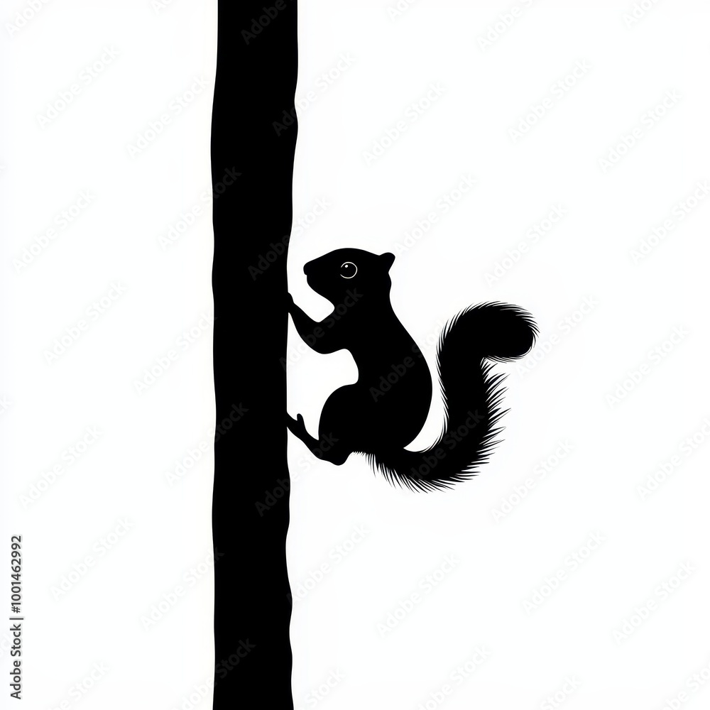 Fototapeta premium Squirrel Silhouette Climbing Tree Isolated Background