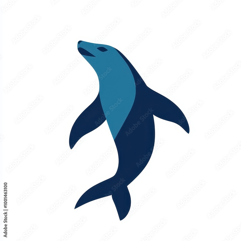 Fototapeta premium Seal Swimming Silhouette Isolated on White Background