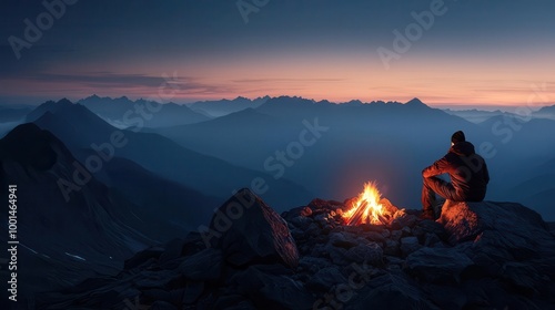 Wallpaper Mural Camping on a rocky mountain summit, glowing campfire, peaceful and adventurous Torontodigital.ca