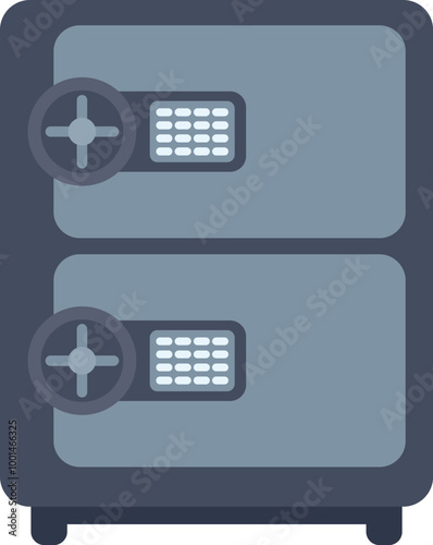 Illustration of a big safe with combination lock keeping money and documents secure