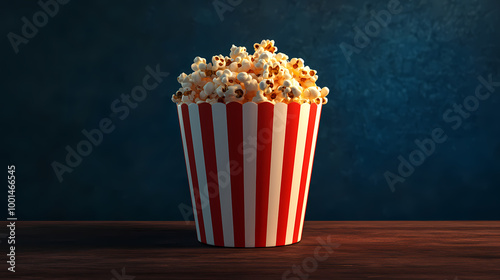 Popcorn in red and white striped bucket