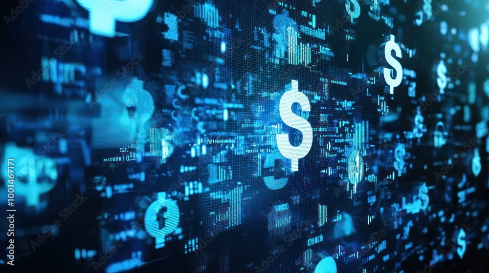 An abstract representation of a wire transfer with digital elements and symbols related to financial transactions. An abstract representation of a wire transfer with digital elements and symbols related to financial transactions.