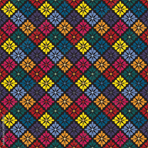 Vintage Seamless on black background Pattern Elegant Graphics.Oreintal Flora Damask Seamless pattern embroidery. Design for carpet,cover.wallpaper,wrapping,clothing,ceramic products.