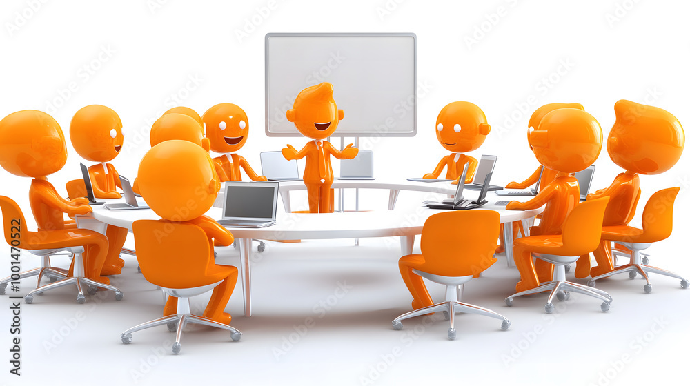 3D Cartoon Business Team Meeting and Presentation Scene