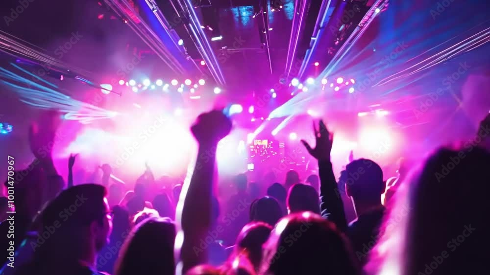 Bright Strobe Lights Flashing Over a Packed Dance Floor 