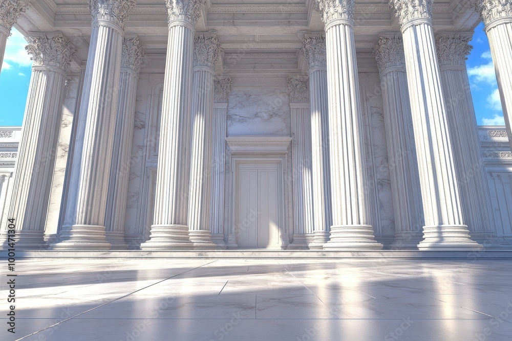 Fototapeta premium The white pillars of a building are tall and slender