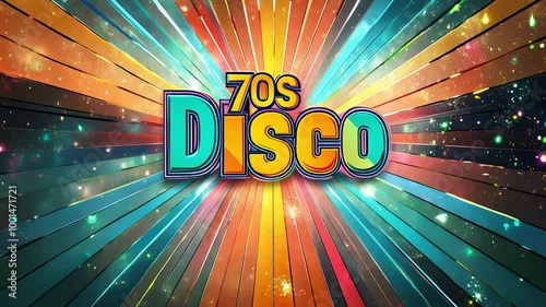 Retro 70s disco video background with bright orange and bold stripes radiating outwards