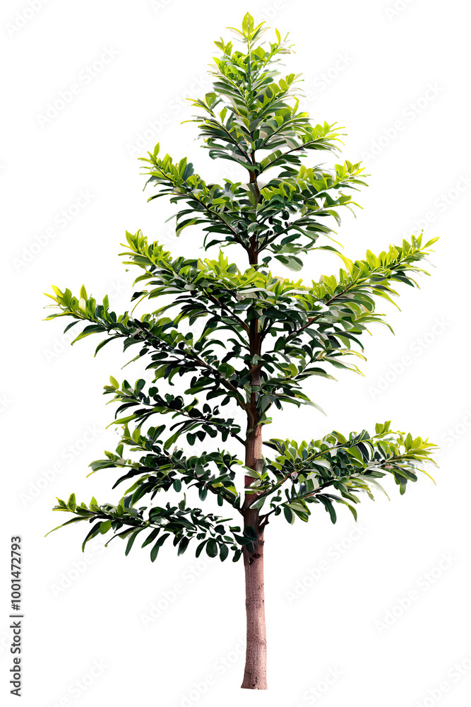 Fototapeta premium Tree on transparent background, realistic tree with green leaf branch bush stand alone isolate and beautiful light in day time die cut png file for graphic and decorate design resource
