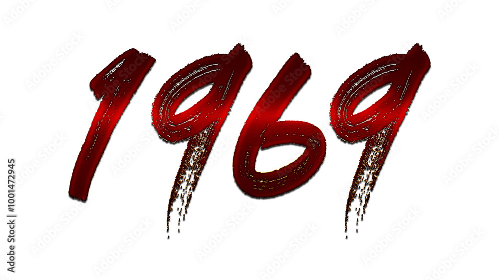 3D blood red number design of 1969 on white background. 3D blood red number design of 1969 on white background.