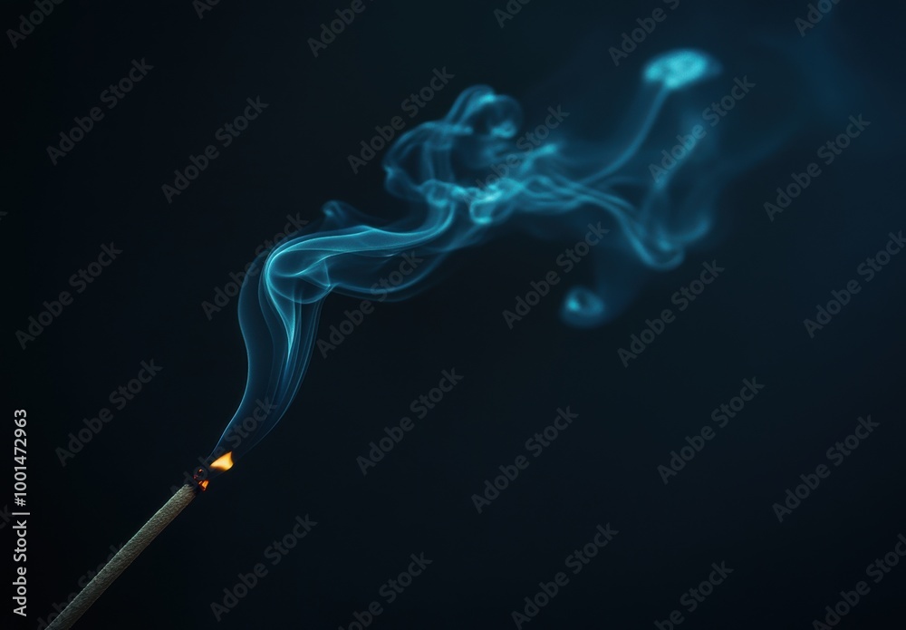 white smoke rising from the tip of an incense stick white smoke rising from the tip of an incense stick