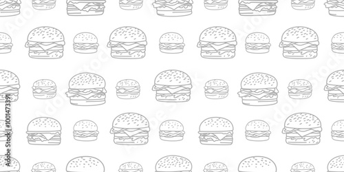 doodle burger pattern background. doodle fast food burger seamless pattern background. seamless pattern of burger in doodle style. Seamless Pattern of a Cheese Burger or Hamburger. hamburger pattern.