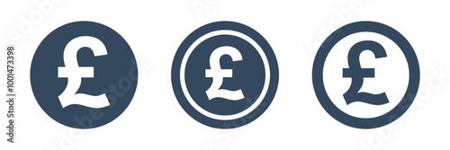 3 different coins with pound sterling symbol, united kingdom currency vector icons pack, round pictogram collection