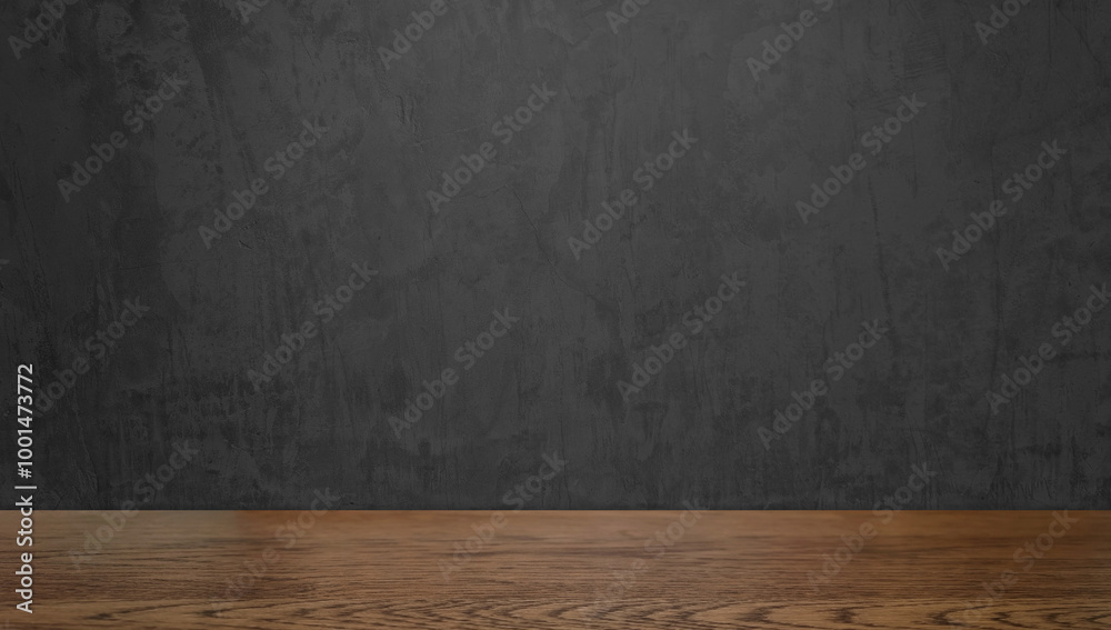 walnut wooden counter table at foreground with dark black concrete wall at background. real countertop image for displayed products. grunge concrete wall and wooden table for design. walnut wooden counter table at foreground with dark black concrete wall at background. real countertop image for displayed products. grunge concrete wall and wooden table for design.