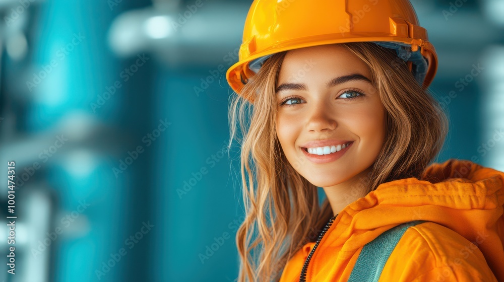 Woman Construction Worker Smiling in Hardhat Woman Construction Worker Smiling in Hardhat