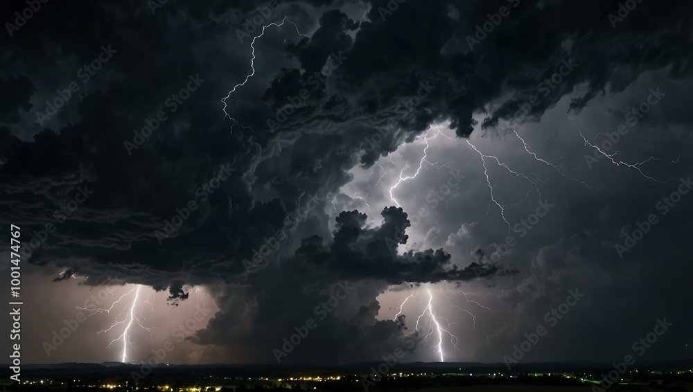 4K view of a thunderstorm against a dark sky. 4K view of a thunderstorm against a dark sky.