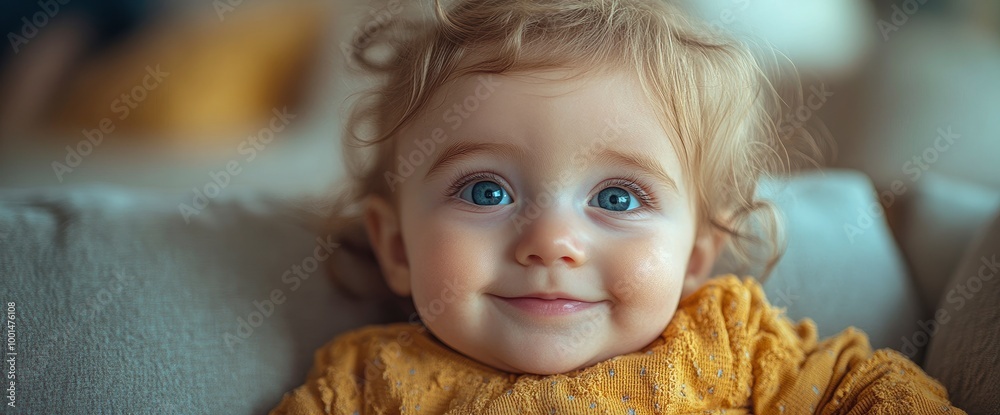 Adorable Baby Girl with Big Blue Eyes Smiling Adorable Baby Girl with Big Blue Eyes Smiling