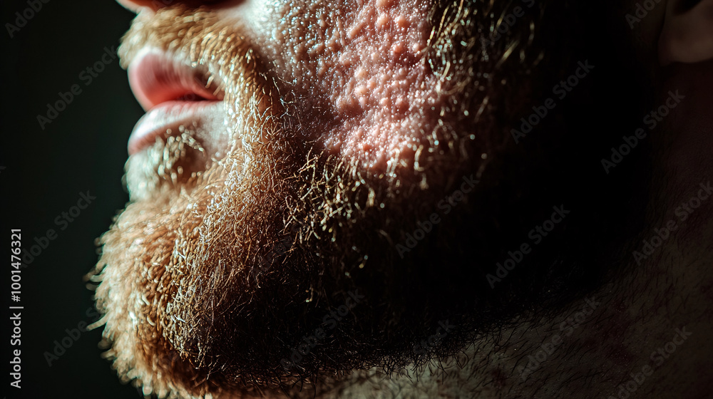 Closeup of Man's Face with Beard and Acne Closeup of Man's Face with Beard and Acne
