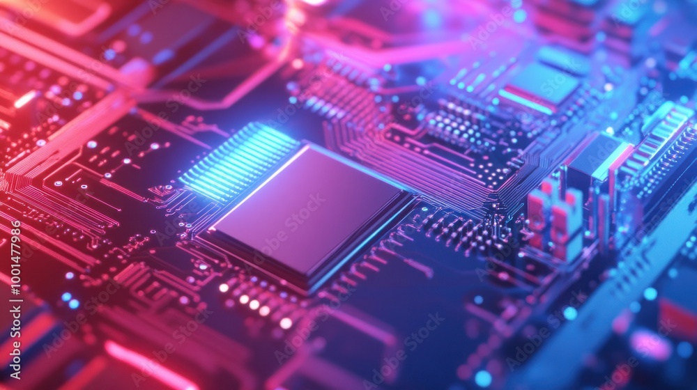 Fototapeta premium Circuit Board with Glowing Lights