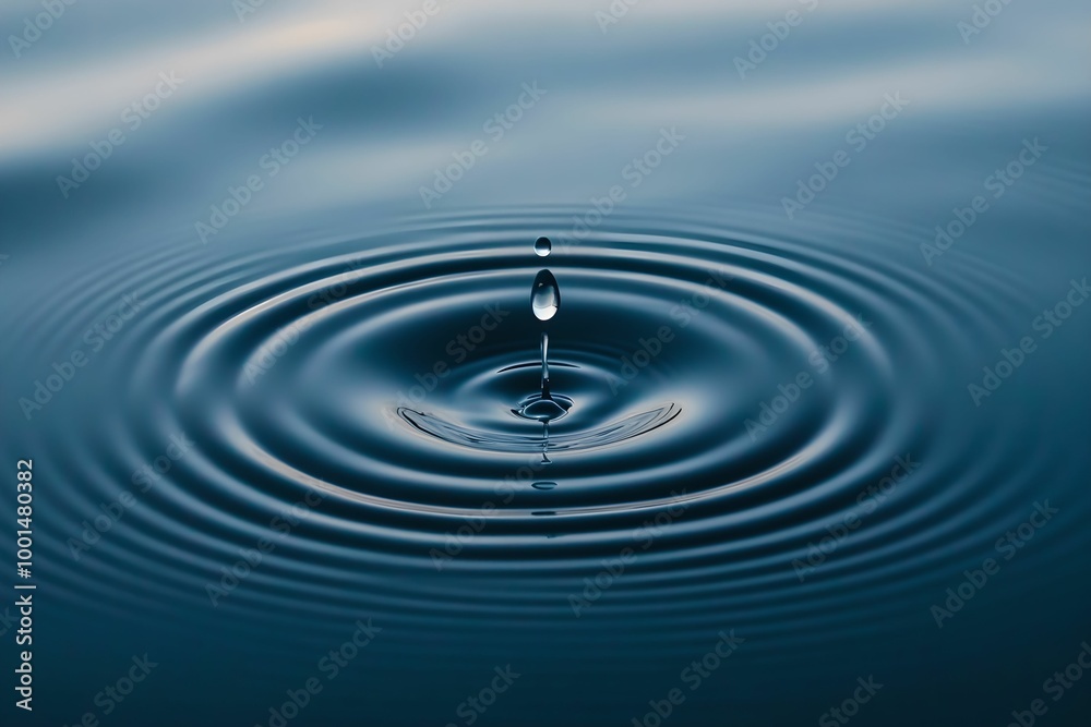 Serene Water Droplet Creating Ripples on a Calm Surface, nature, tranquility, reflection, liquid Serene Water Droplet Creating Ripples on a Calm Surface, nature, tranquility, reflection, liquid