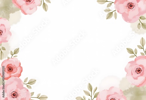 Watercolor pink valentines day rose garden bouquet wreath frame web banner background digital painting 