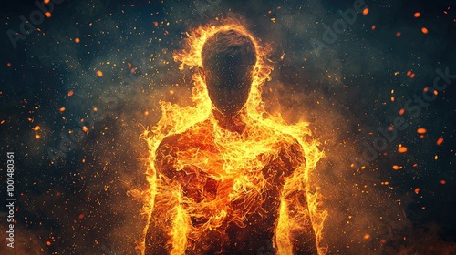 Create a powerful and dynamic TikTok cover image that symbolizes the 'fire of motivation' within. Depict a person standing strong and determined, 