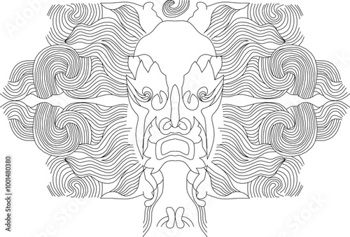 Vector sketch illustration silhouette traditional ethnic vintage classic devil painting design