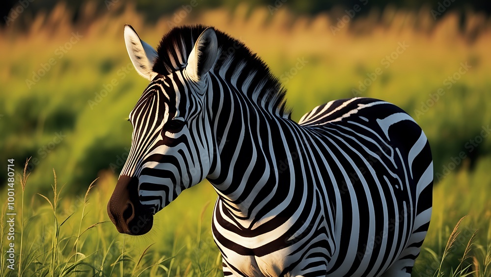 Explore the intricate beauty of nature with this stunning close-up photograph of a zebra standing tall in the lush grass. Explore the intricate beauty of nature with this stunning close-up photograph of a zebra standing tall in the lush grass.