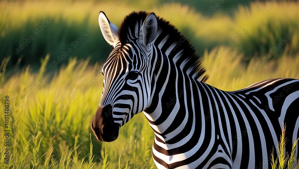 Explore the intricate beauty of nature with this stunning close-up photograph of a zebra standing tall in the lush grass. Explore the intricate beauty of nature with this stunning close-up photograph of a zebra standing tall in the lush grass.