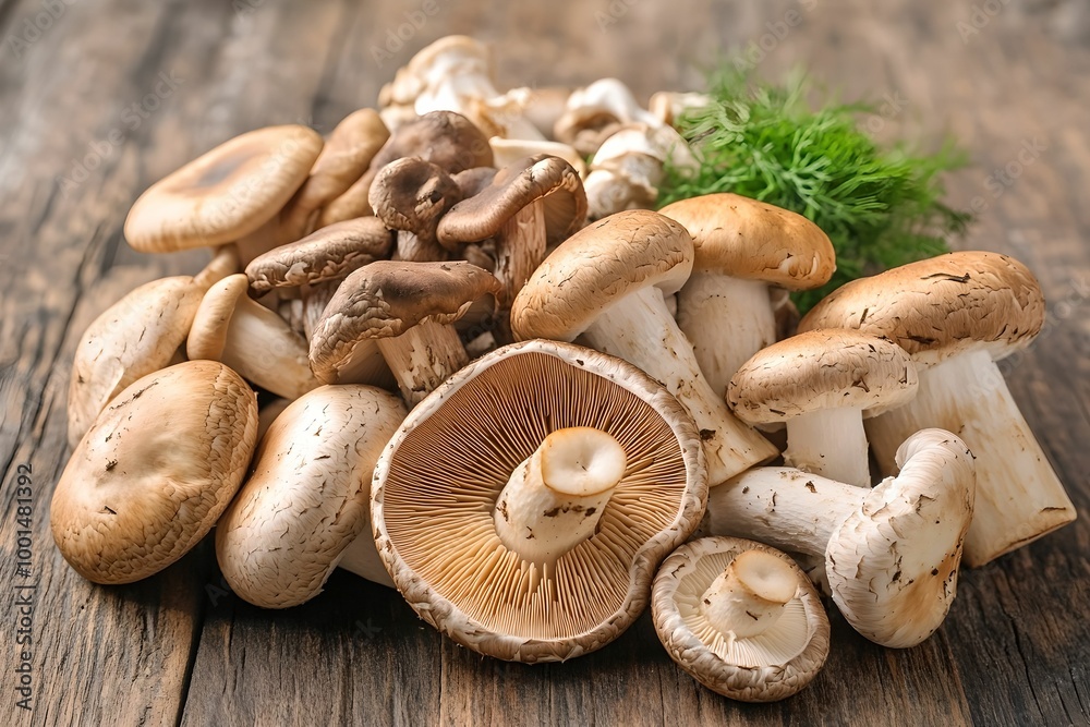 Assortment of Premium Shiitake and Other Mushrooms, gourmet, organic, fresh, food Assortment of Premium Shiitake and Other Mushrooms, gourmet, organic, fresh, food