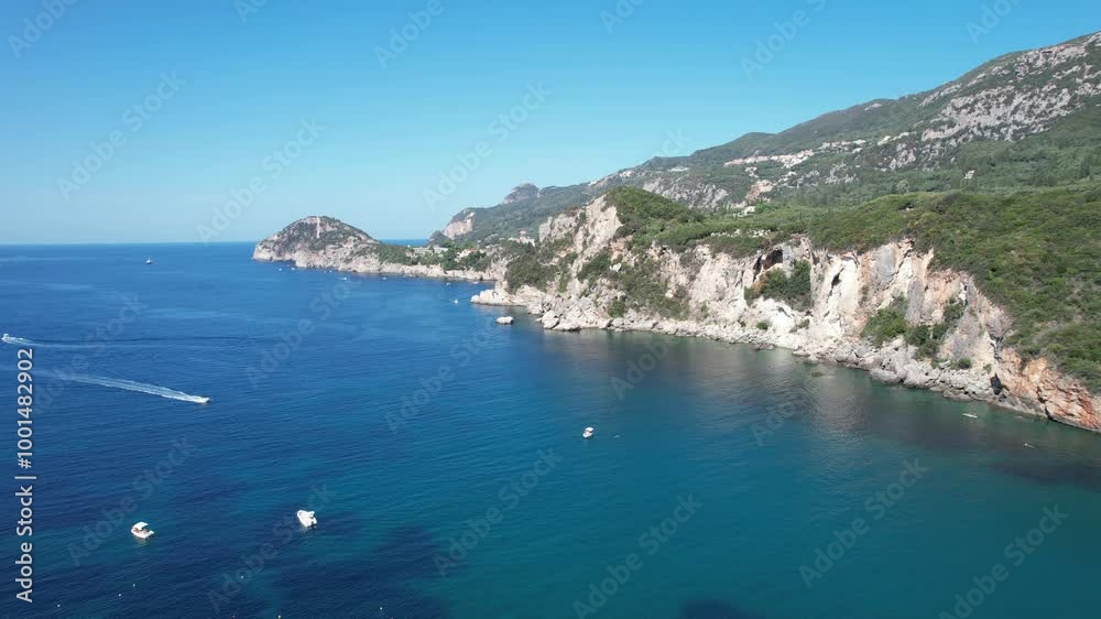 Aerial video on a sunny day over the beautiful island and coastline of Corfu, Greece Aerial video on a sunny day over the beautiful island and coastline of Corfu, Greece