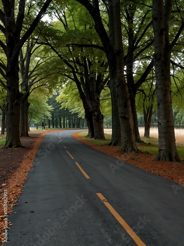 A road lined with trees.