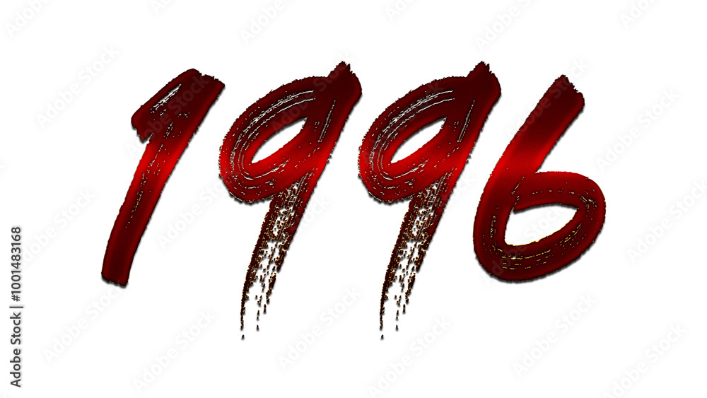 3D blood red number design of 1996 on white background. 3D blood red number design of 1996 on white background.